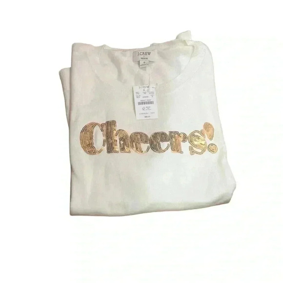 J. Crew Teddie Crewneck Sweater White Gold Letters Size Small NWT - Picture 2 of 3